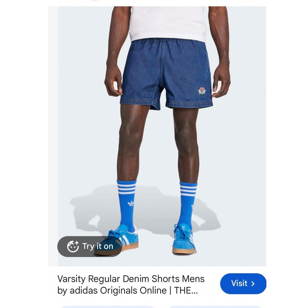 Adidas Original Varsity Indigo Blue Denim Shorts Men's Sz L, Streetwear, Retro,